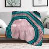 New Agate Teal Rose Gold Blush 1 abstract shiny decor art Throw Blanket Soft Warm Blanket Gift for Men Women Adults