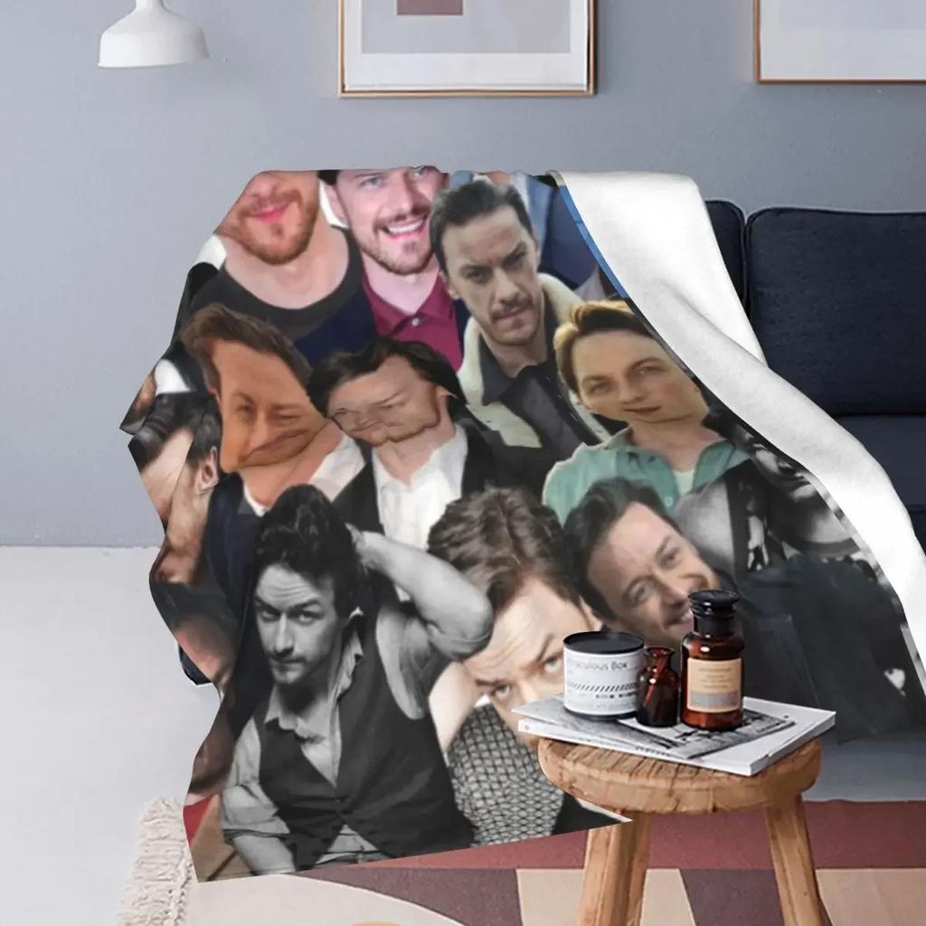 Throw Blanket James McAvoy Photo Collage Micro Fleece Blanket Four Sizes Customizable Warm For Living Room AntiPilling Blanket