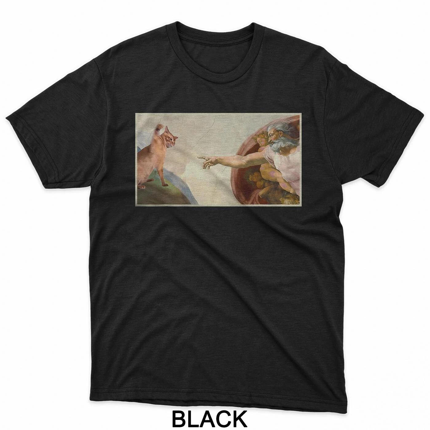 Funny Cat Slap Sarcastic Creation Of Adam Cat Meme Cat Lover T-Shirt 4XL