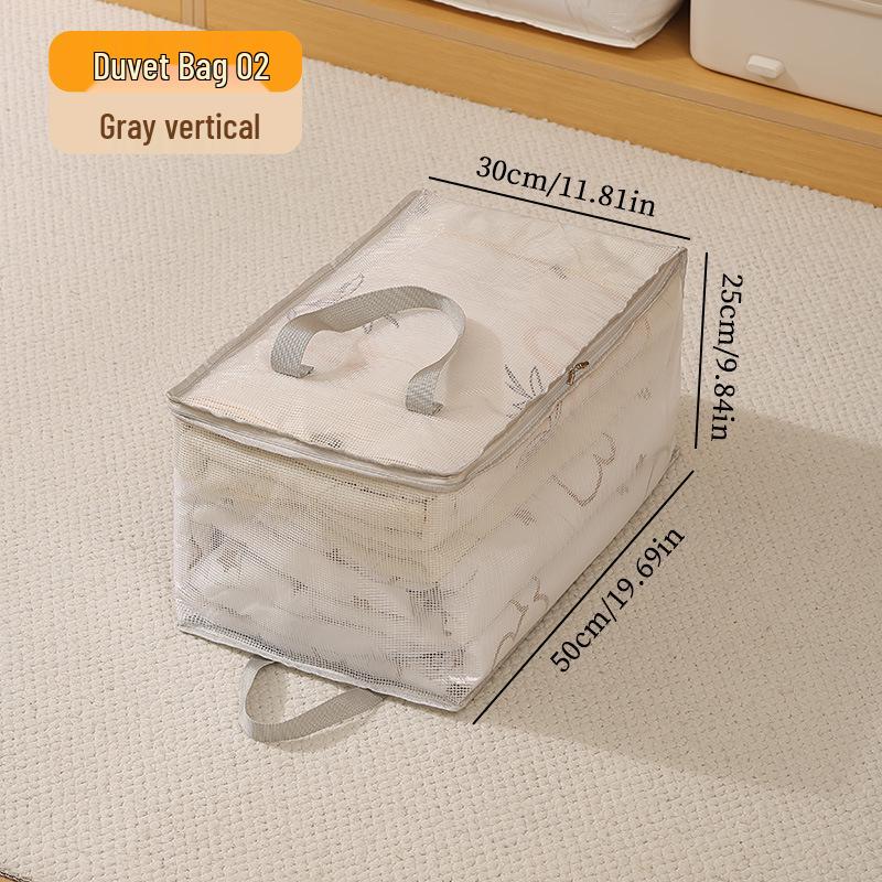 Large Waterproof Quilt Storage Bag with Moisture-Proof Woven Fabric and Portable Clip Net