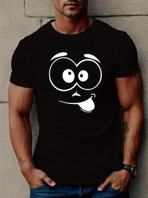 Unisex süßes Gesicht bedrucktes T-Shirt, lässiges kurzärmeliges T-Shirt mit Rundhalsausschnitt