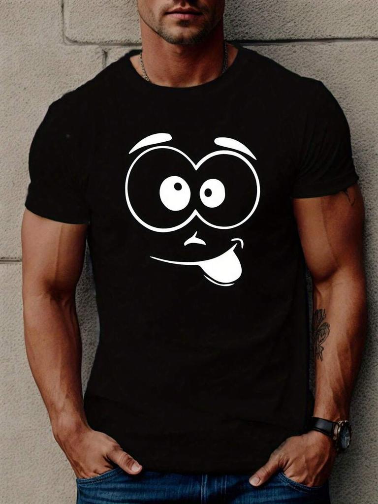 Unisex's Cute Face Printed T-Shirt, Casual Short Sleeve Round Neck T-Shirt