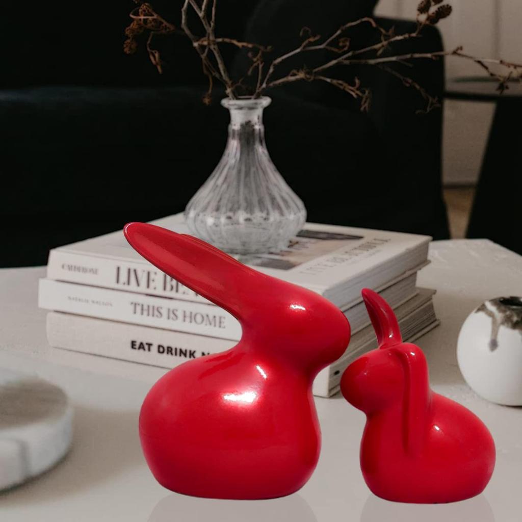 Home Décor Ceramic Rabbit Figurines (Set of 2, Red Color)