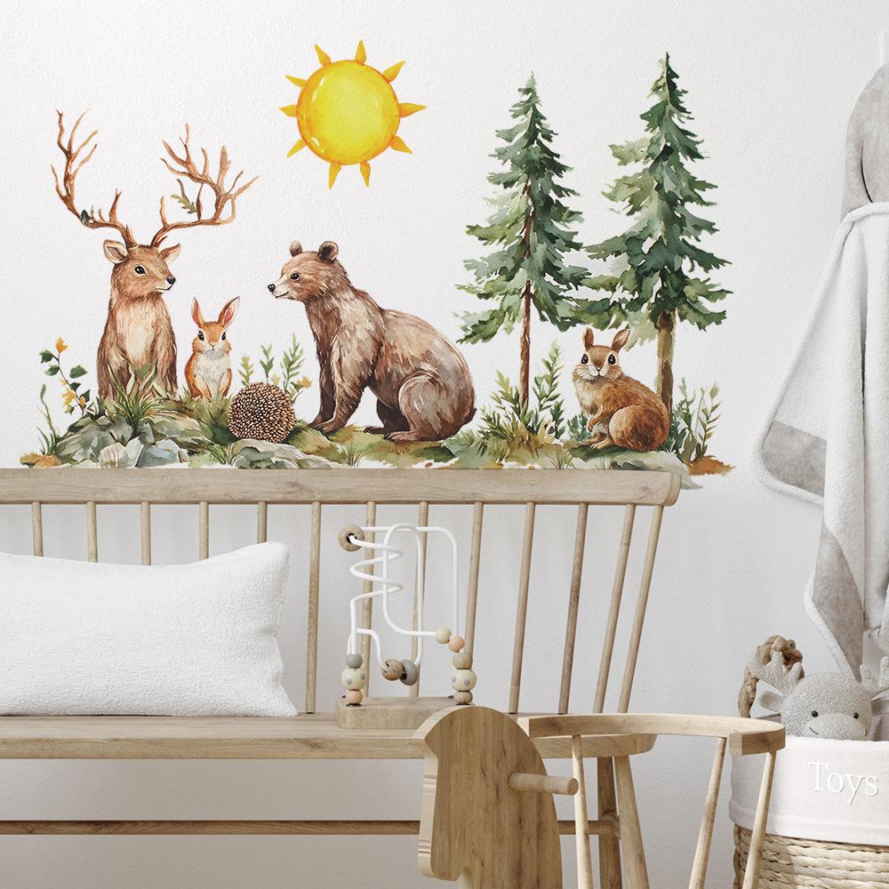 Acuarelă Desen Animat Animal Pădure Dormitor Studiu Fundal Înfrumusețare și Decorație Autocolante de Perete
