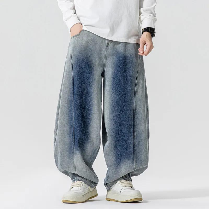 Autumn Winter American Retro Jeans Men Casual Straight Wide Leg Denim Pants Mens Casual Streetwear Cotton Loose Jean Trousers
