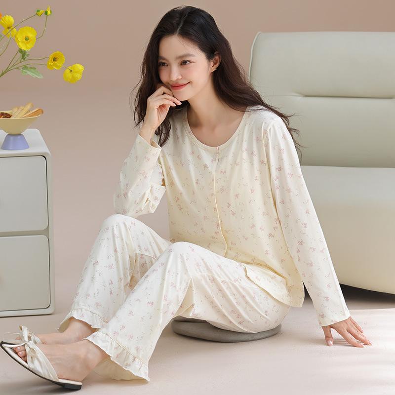 Shopping mall quality~ pure cotton pajamas three-piece pajamas women's winter sexy and sweet suspender long-sleeved loungewear set