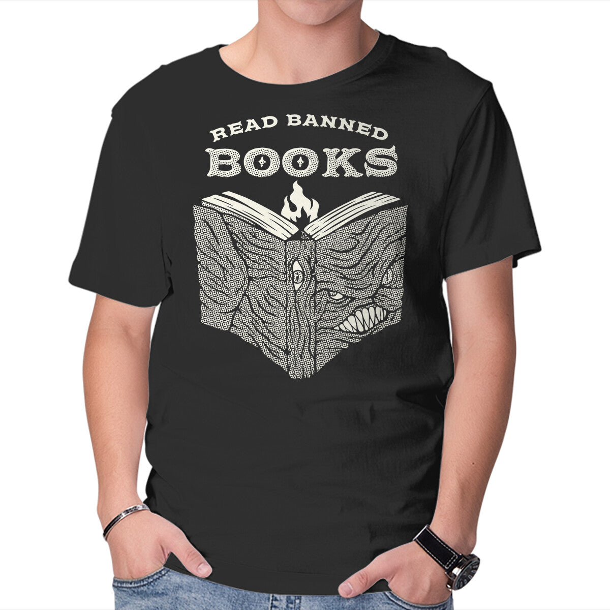 Unisex Crew Neck T-Shirt Read Banned Books Graphic Short Sleeve Casual Tee M