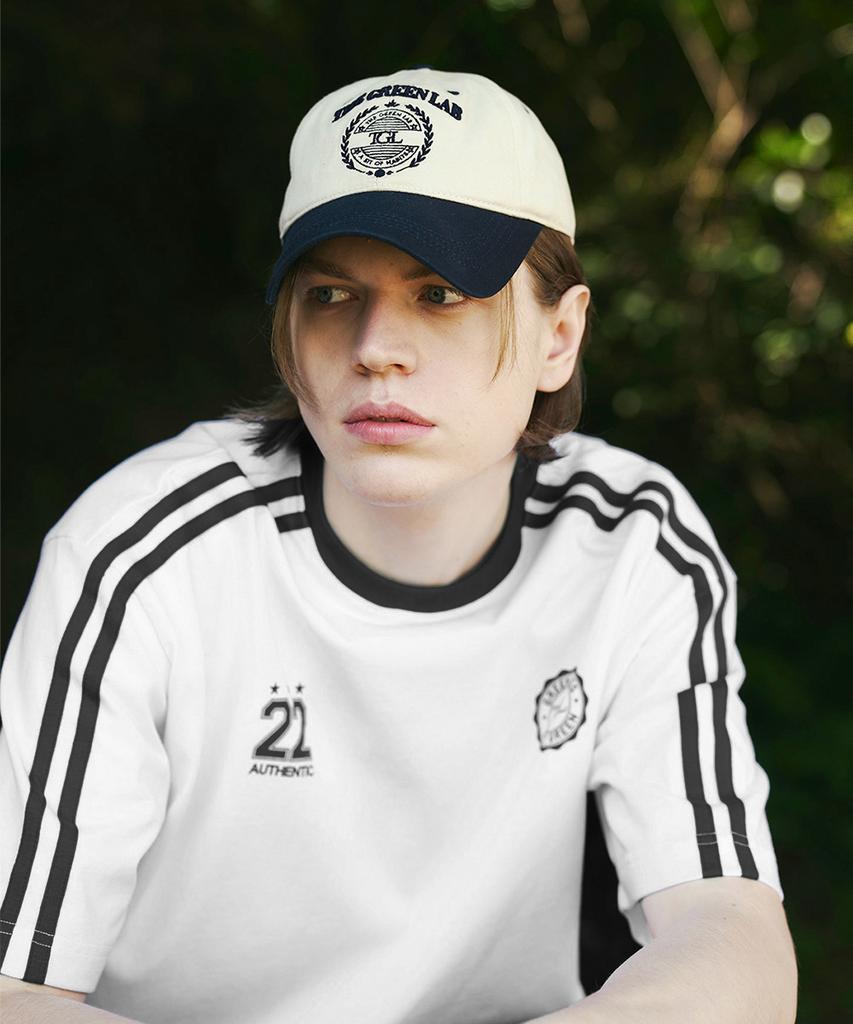 THE GREEN LAB Soccer Football Color Block Short Sleeve T-Shirt [White-Black]