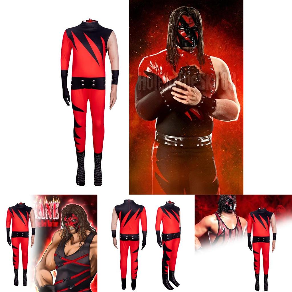 Wwe Kane Costume Kids Cosplay Jumpsuit With Mask For Halloween Party