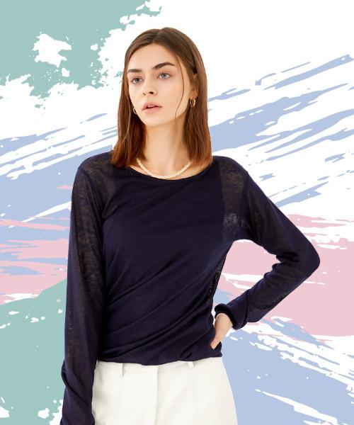 Denivel Layered Twist T-Shirt (Navy) Navy/Free
