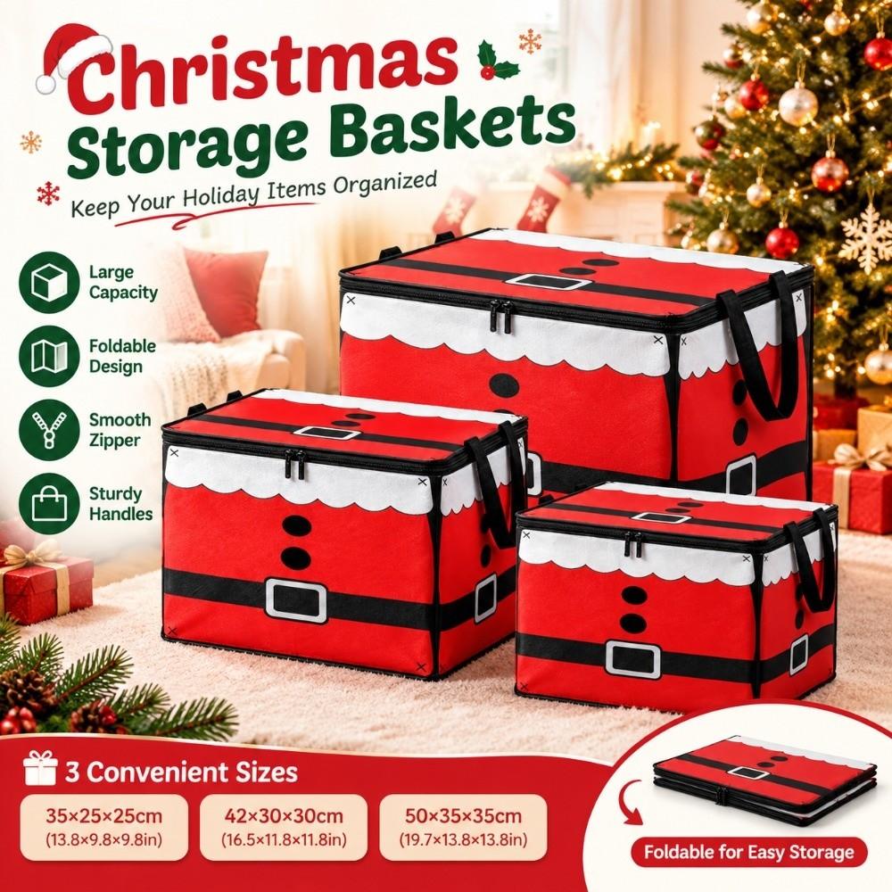 Large Capacity Christmas Storage Baskets Foldable Zipper Storage Box Holiday Gift Storage