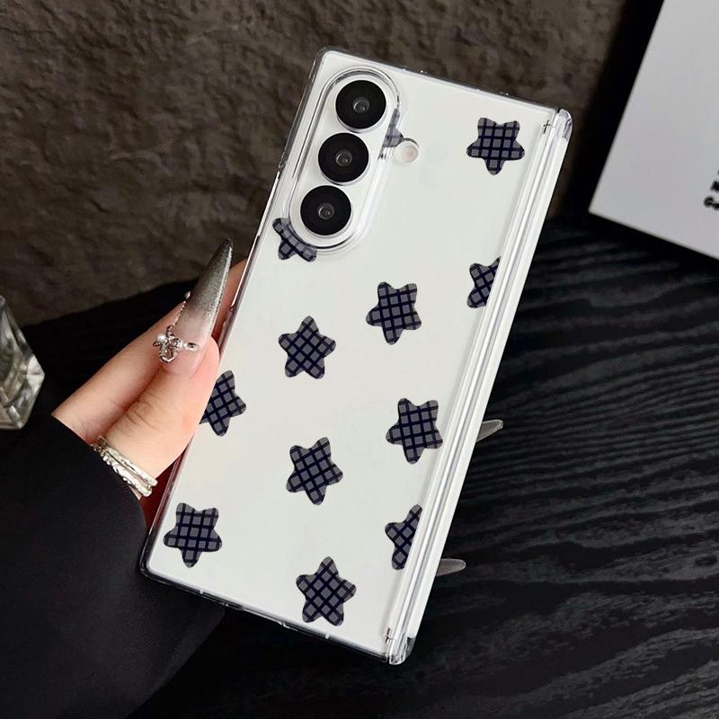 Magnetic Auto Adsorption Clear Phone Case For Samsung Galaxy Z Fold 7 6 5 Fold7 Fold6 Fold5 5G Stars Pattern Hard PC Back Cover