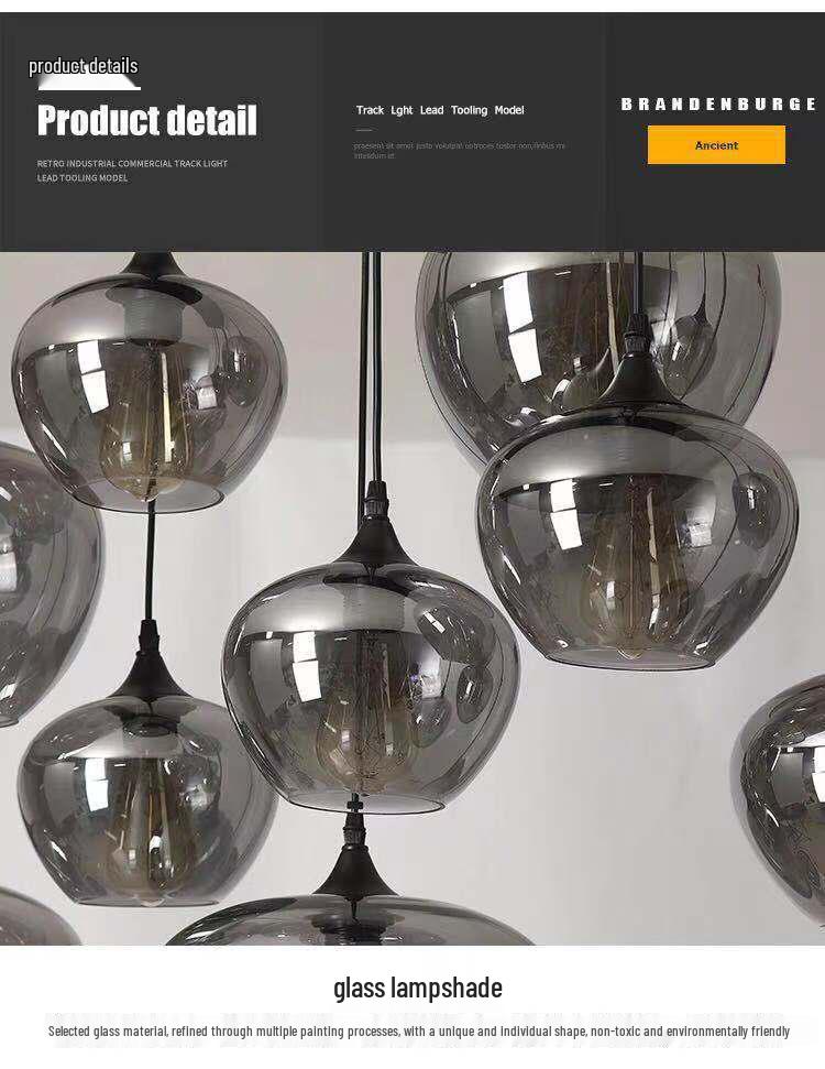 Postmodern Multi-Head Smoke Grey Glass Chandelier for Restaurants and Cafes