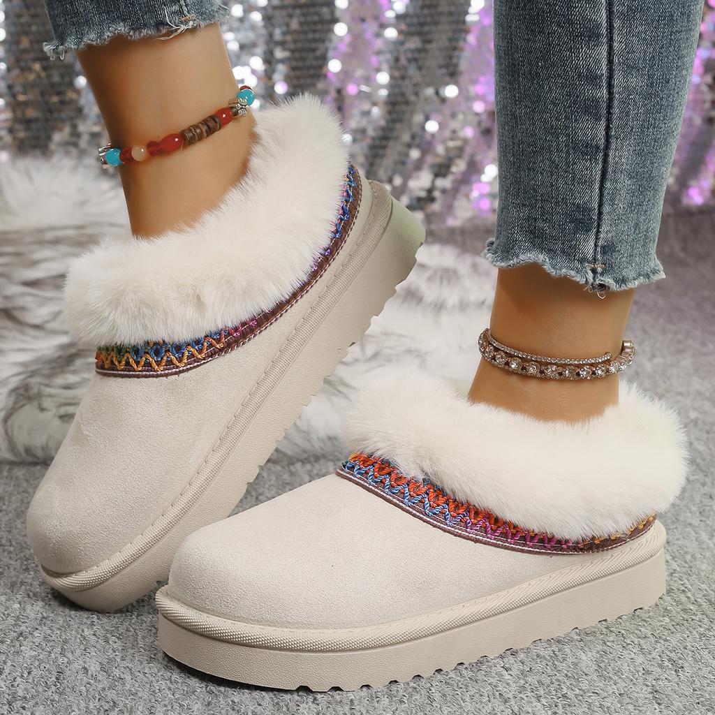 Mode Lässige Ethnische Stickerei Schneestiefel Damen 2025 Weiche Dicke Sohle Kurzer Plüsch Schneestiefel Winter Warm Gestrickte Stiefelschaft Schuhe