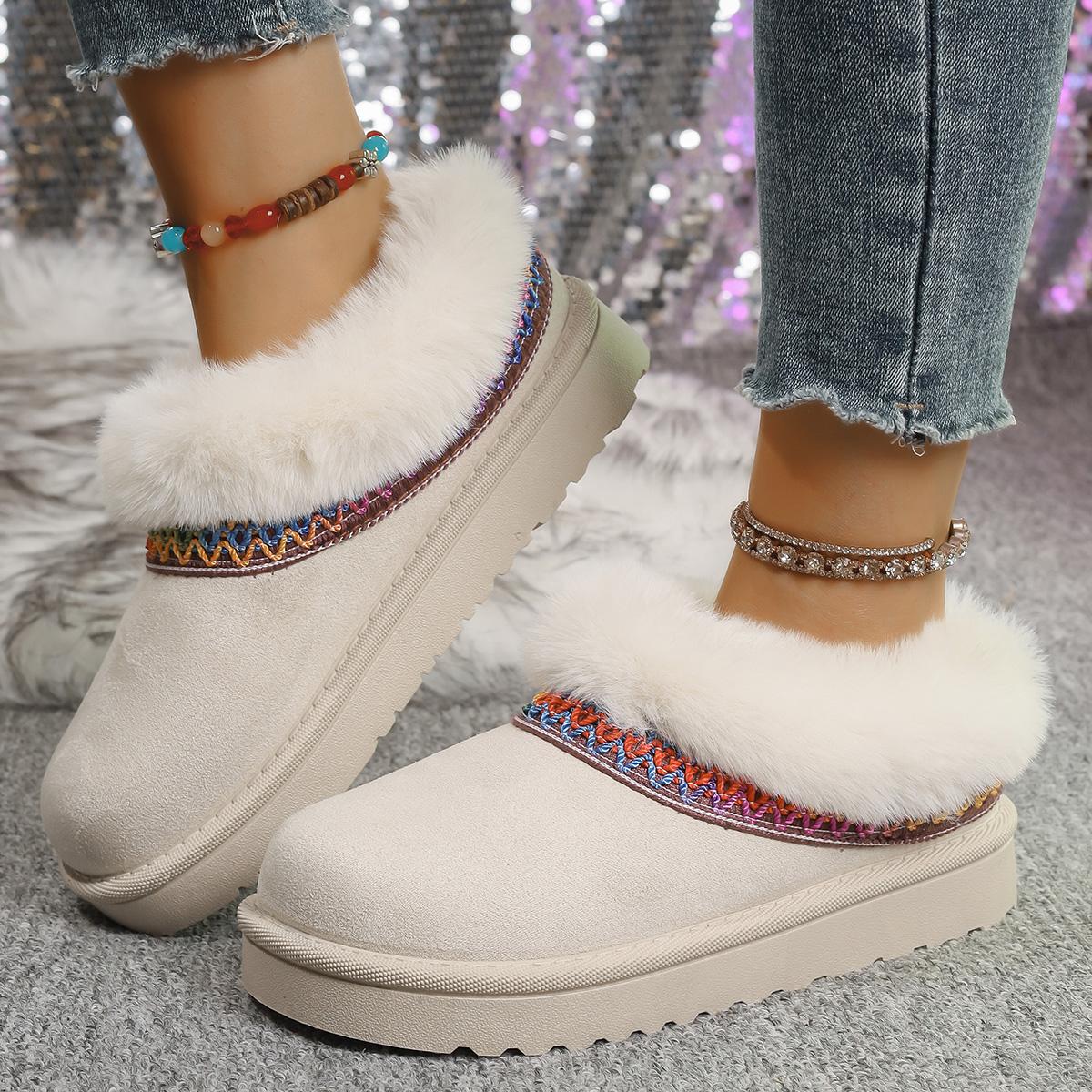 Casual Ethnic Embroidery Snow Boots Women 2026 Soft Thick Bottom Short Plush Snow Boots Winter Warm Knitted Boot Tube Shoes 36 бежевый 2060₽