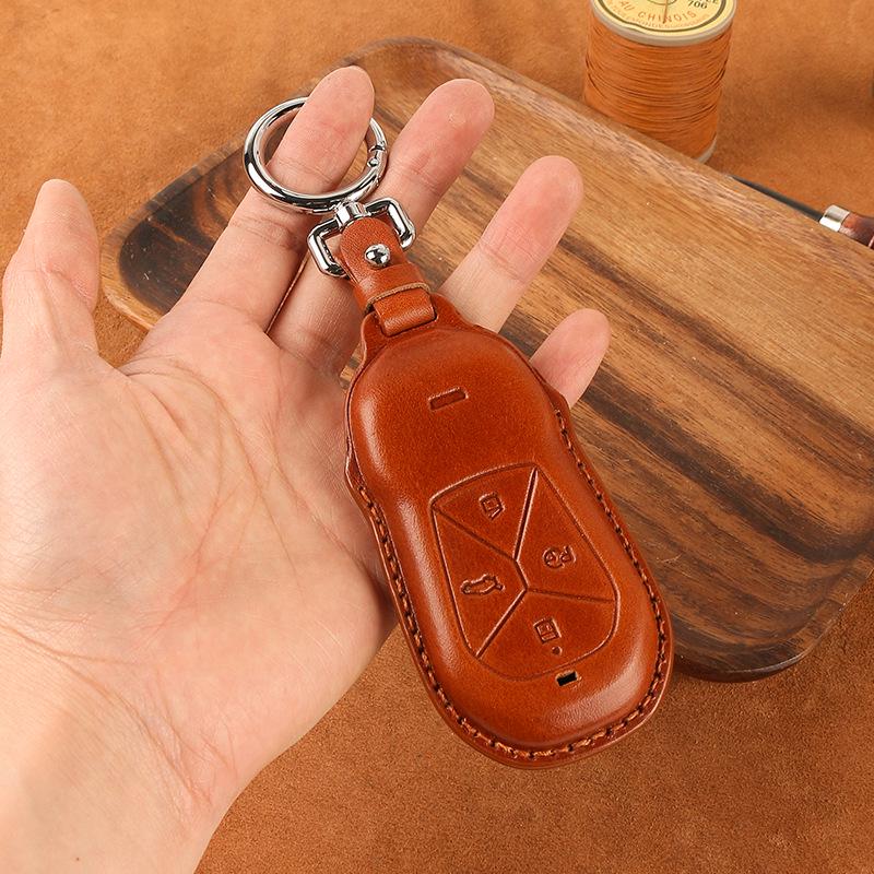 Genuine Leather Car Key Case for Xpeng P7, G3i, P5 - Handmade Cowhide High-End Retro Keychain Cover