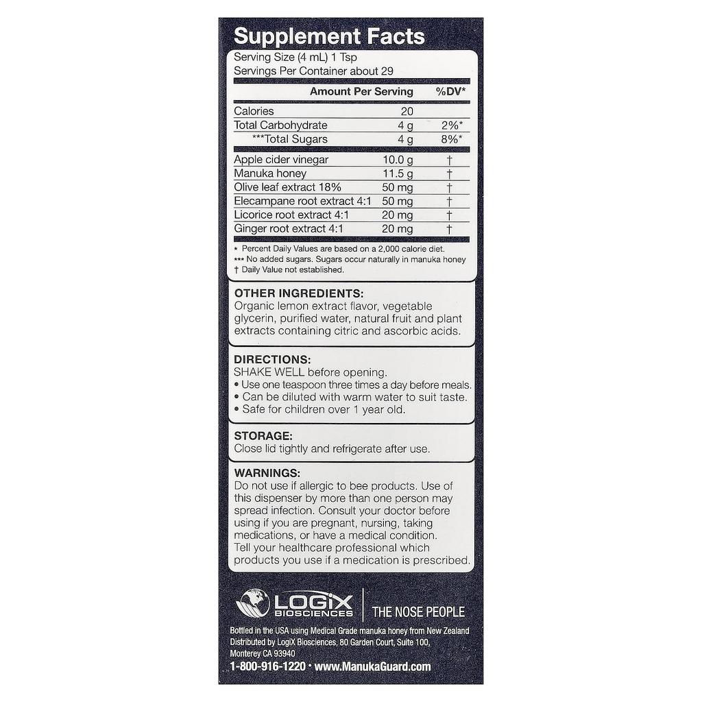 ManukaGuard Manuka Honey, Medical Grade, Cough & Throat Syrup, 118 Ml (4 Fl Oz)