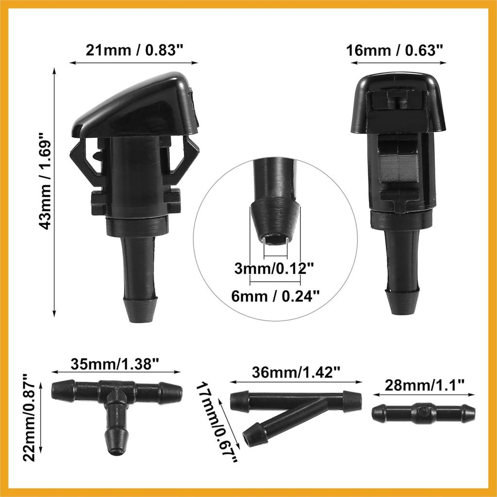 2pcs Windshield Washer Nozzle for CHRYSLER 200 2011-2014 2.5 Meters Hose with Gasket Connectors Kit Replaces 68024312AB Replacement
