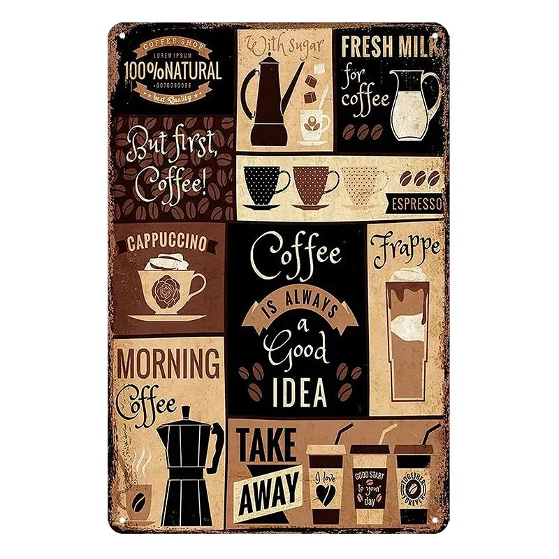 Vintage Coffee Bar Metal Tin Signs Decor Wall Art Sign Posters Wall Decoration Coffee Plaque Sign Cafe