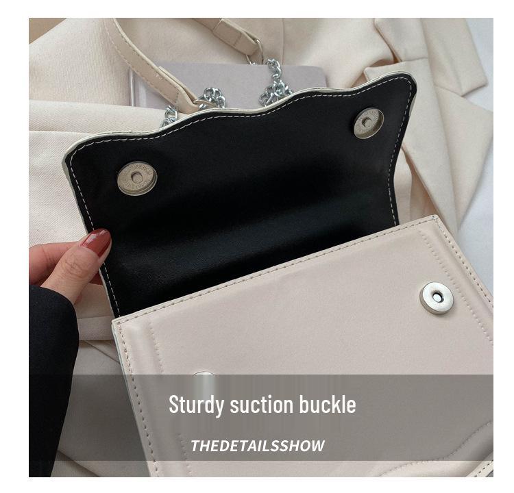 Korean Style Small Square Women's Crossbody Bag - 2025 Solid Color, Wave Pattern, Chain Shoulder, Simple Fashion.