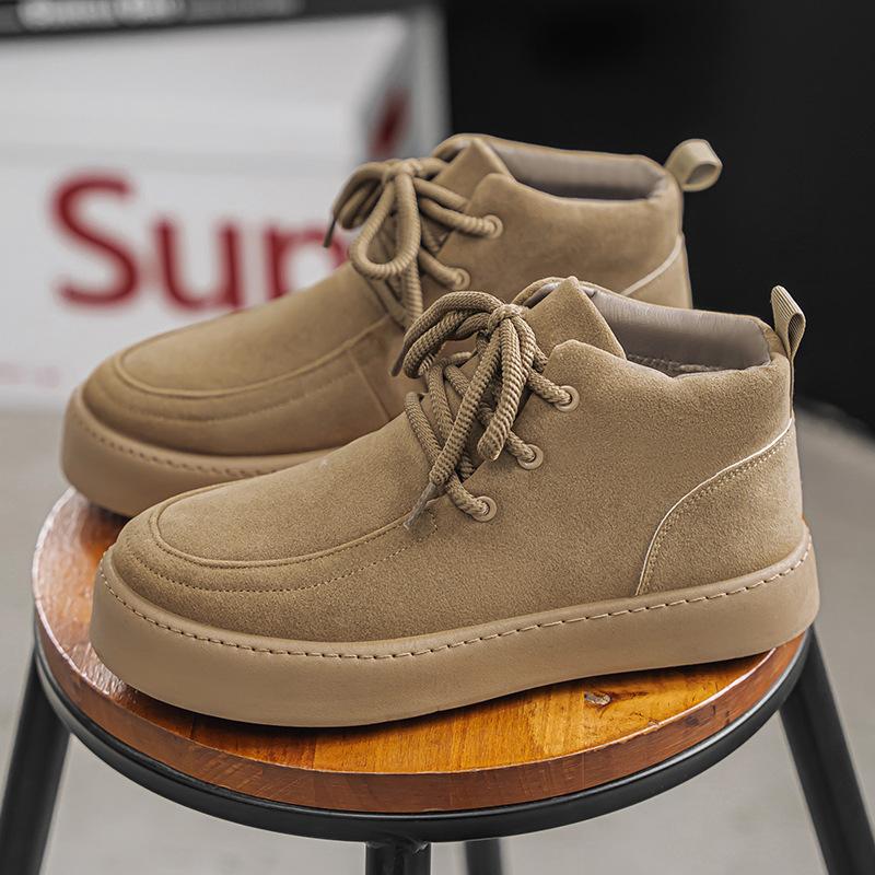 

Men s shoes 2025 spring new flip fur casual simple retro tooling Martin boots men s high-top board shoes for work 44 хакі