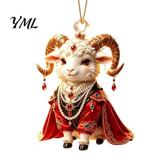 Holiday Car Interior Decor 2D Acrylic Goat Christmas Hanging Ornament, 3.15 Inch Farm Animal Xmas Tree Lightweight Crafts Decoration for Rear