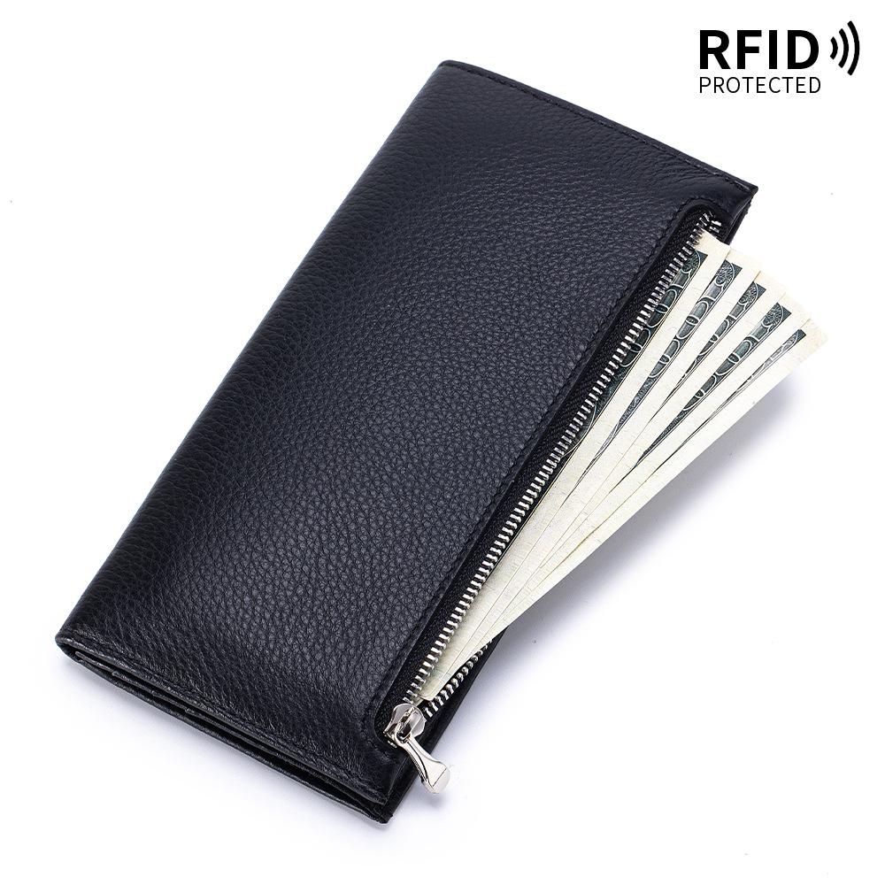 Bifold Slim Long Wallet for Men RFID-Blocking Thin Wallets with ID Window,Multi-Card Slots & Zipper Cash Pocket,Business Purse