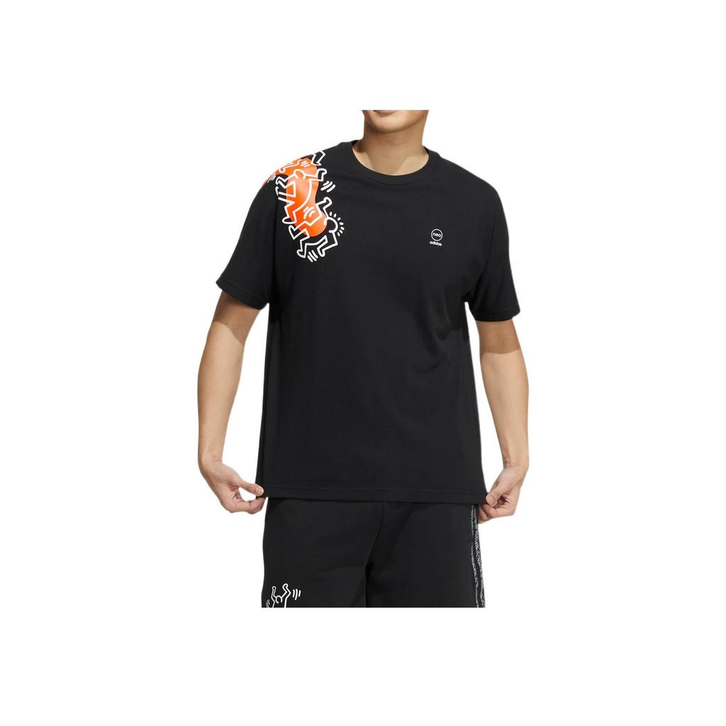 Adidas Keith Haring Collaboration Cartoon Print Round Neck Short Sleeve T-shirt Men Tops Black HD7268