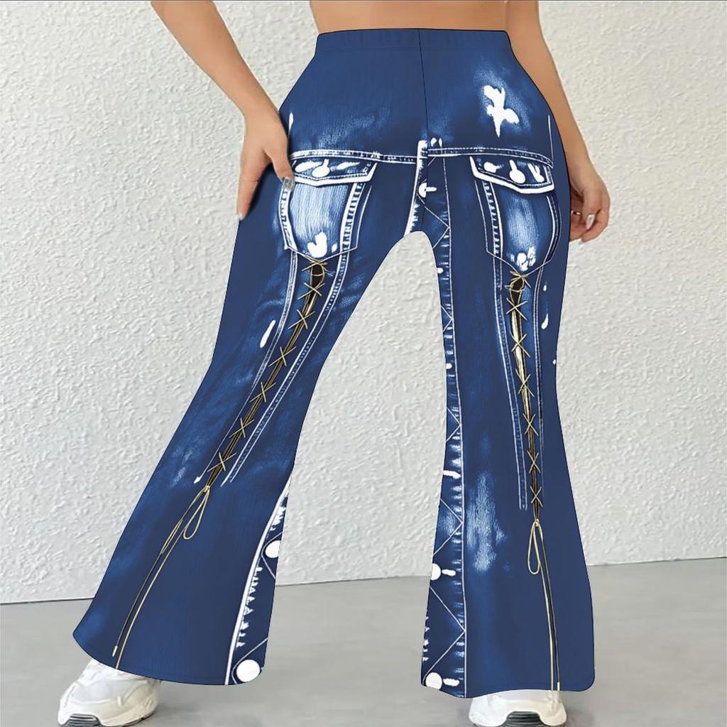 Women's Casual High Waist Flare Pants, Leopard Print Streetwear Bell Bottom Trousers