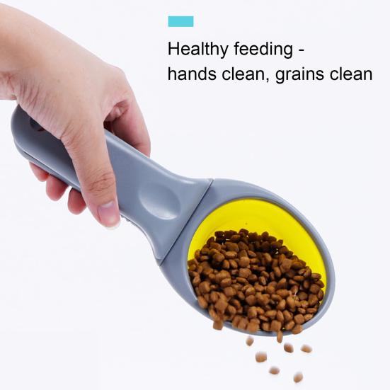 3-in-1 Collapsible Pet Scoop Measuring Cups Bag Sealing Clip Portable Dog Cat Food Spoon for Travel Feeding