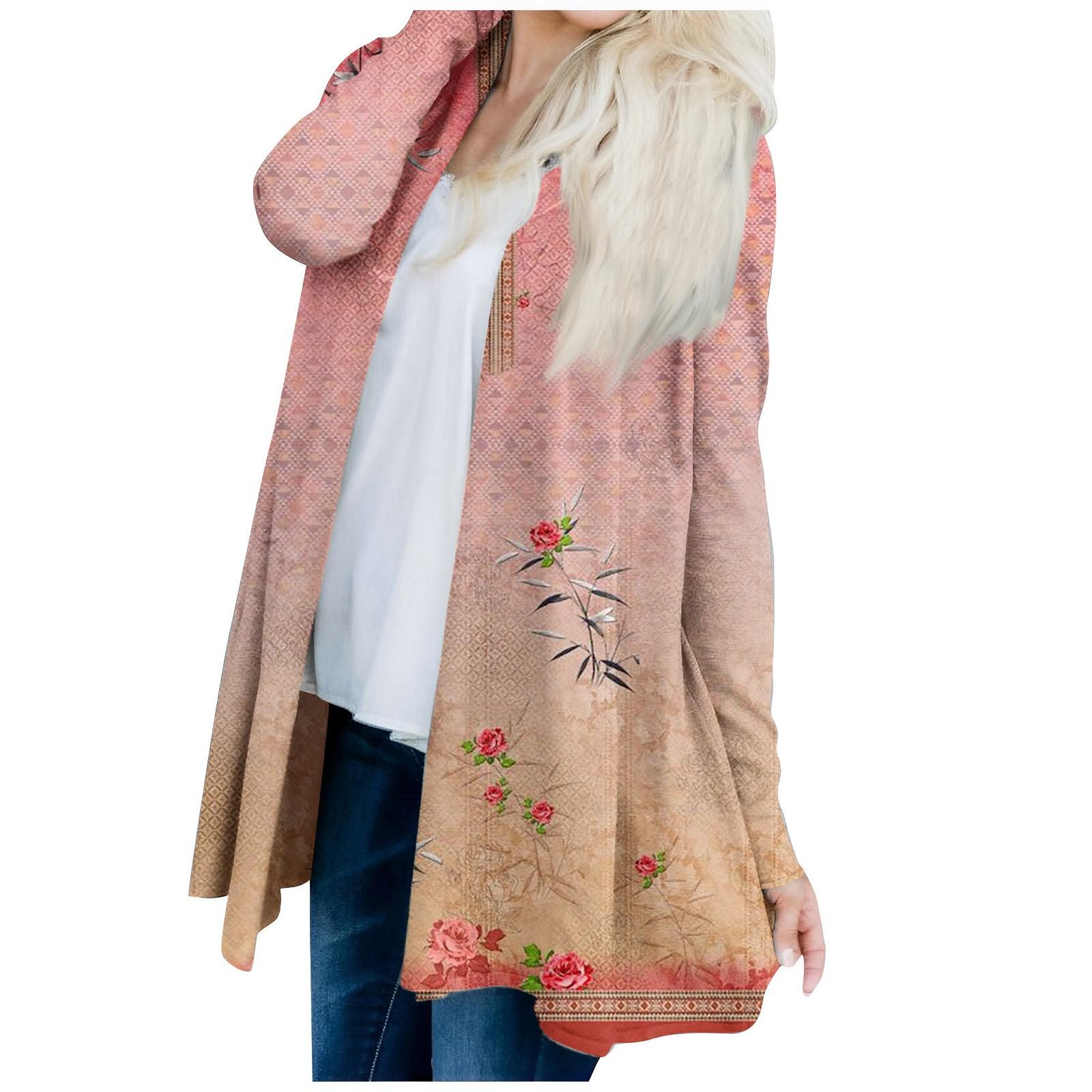 

Женская модная повседневная куртка-кардиган средней длины с цветочным принтом, пальто XXXXXL