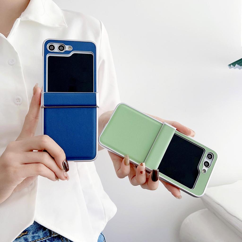 Samsung Z Flip 7 Metallic Morandi Leather Texture Protective Case