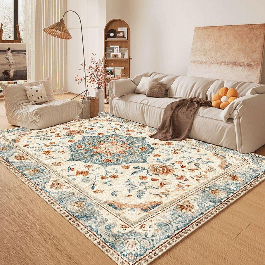 Vintage Floral Area Mat - Non-Slip Backing, Machine Washable Mat - Lightweight Thin Profile for Living Room, Bathroom, Kitchen Easy To Clean Decor Mat