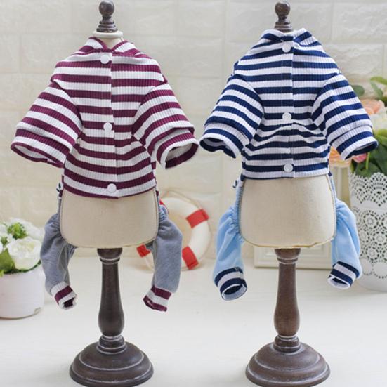 Pet Spring High Neck Striped Pattern Four-legged Pants T-shirt  Dog Cat Clothes