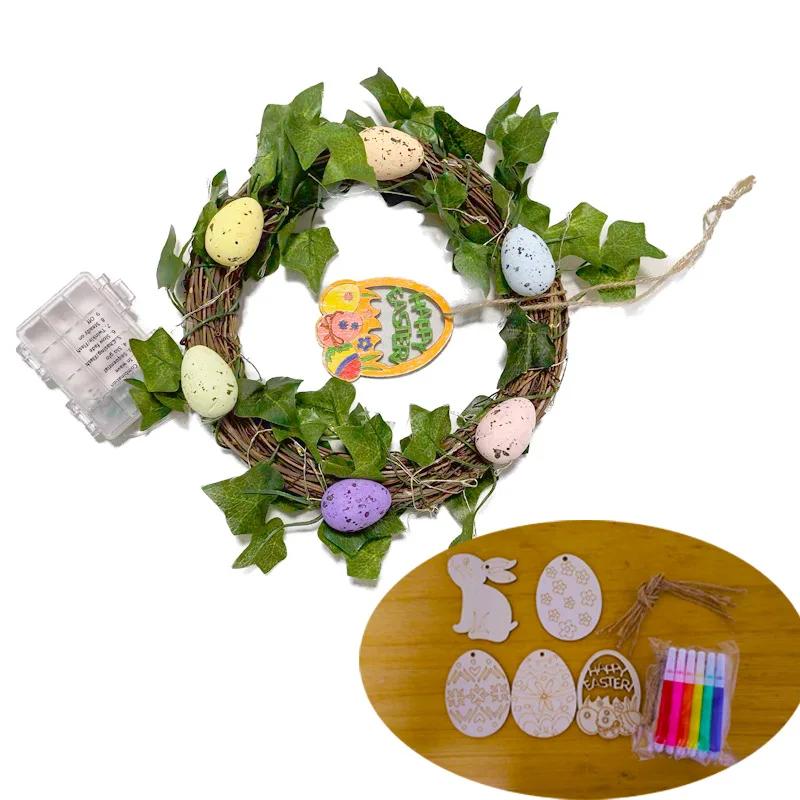 

Easter Bunny Spring Wreath Eggs Wreaths Pendant Easter Decoration Wreath Window Display Door Simulation Garland