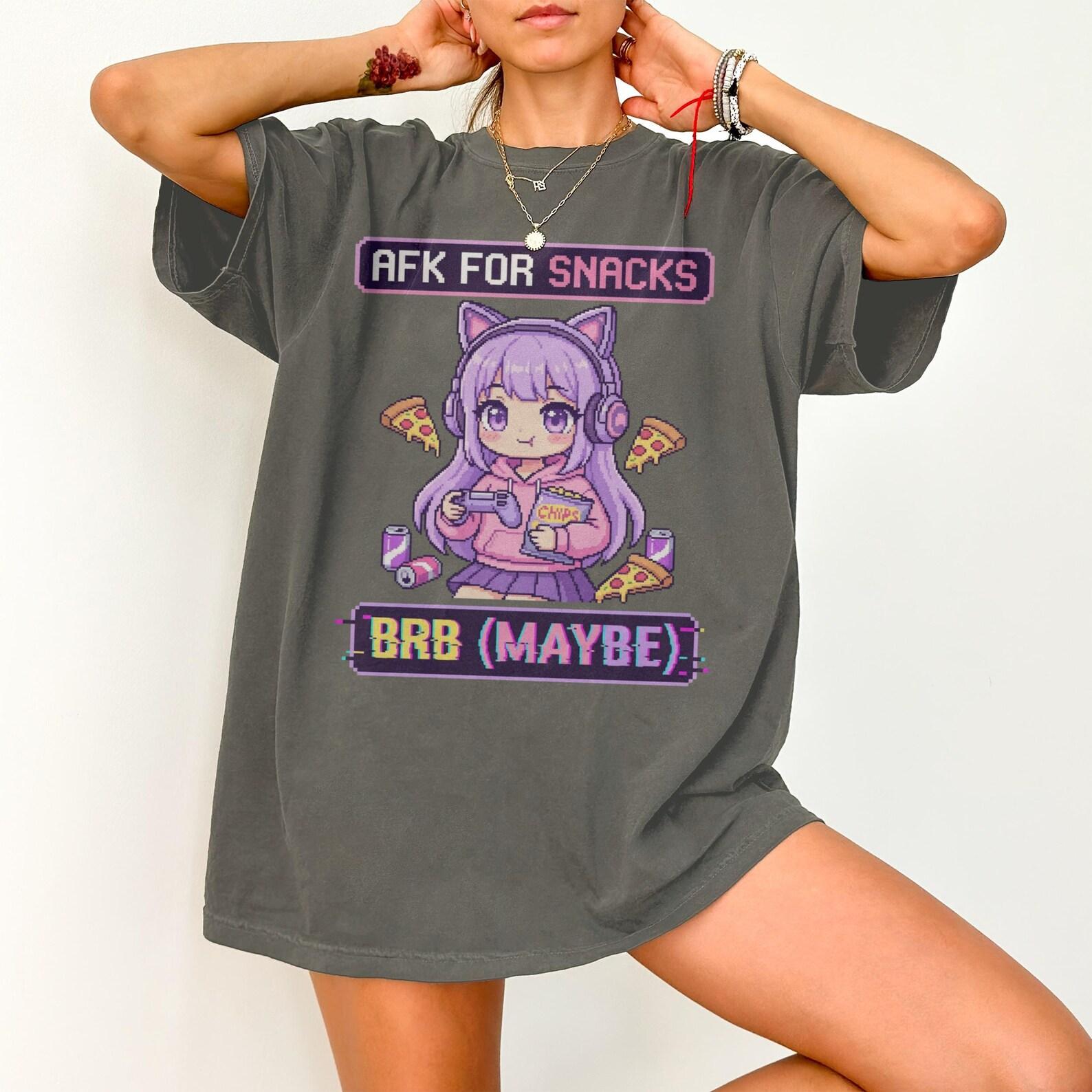 AFK For Snacks T-Shirt, BRB T-shirt, Anime Gamer Shirt, Kawaii Gamer Girl, Cozy Gaming, Funny Gamer Tee, Gift for Gamer, Online Streamer 4XL