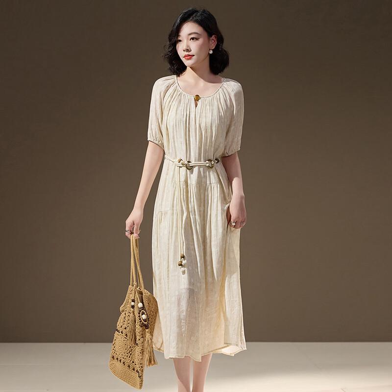 Hangyige Women s Elegant Tie-Waist A-Line Midi Dress M