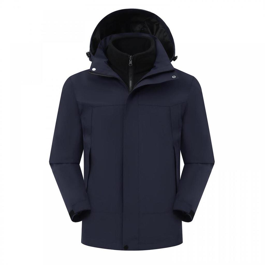 Unisex 3-in-1 Windbreaker with Detachable Fleece Lining: Waterproof Outer, Ideal for Travel, Mountaineering, Customizable with Logo for Team Uniforms.