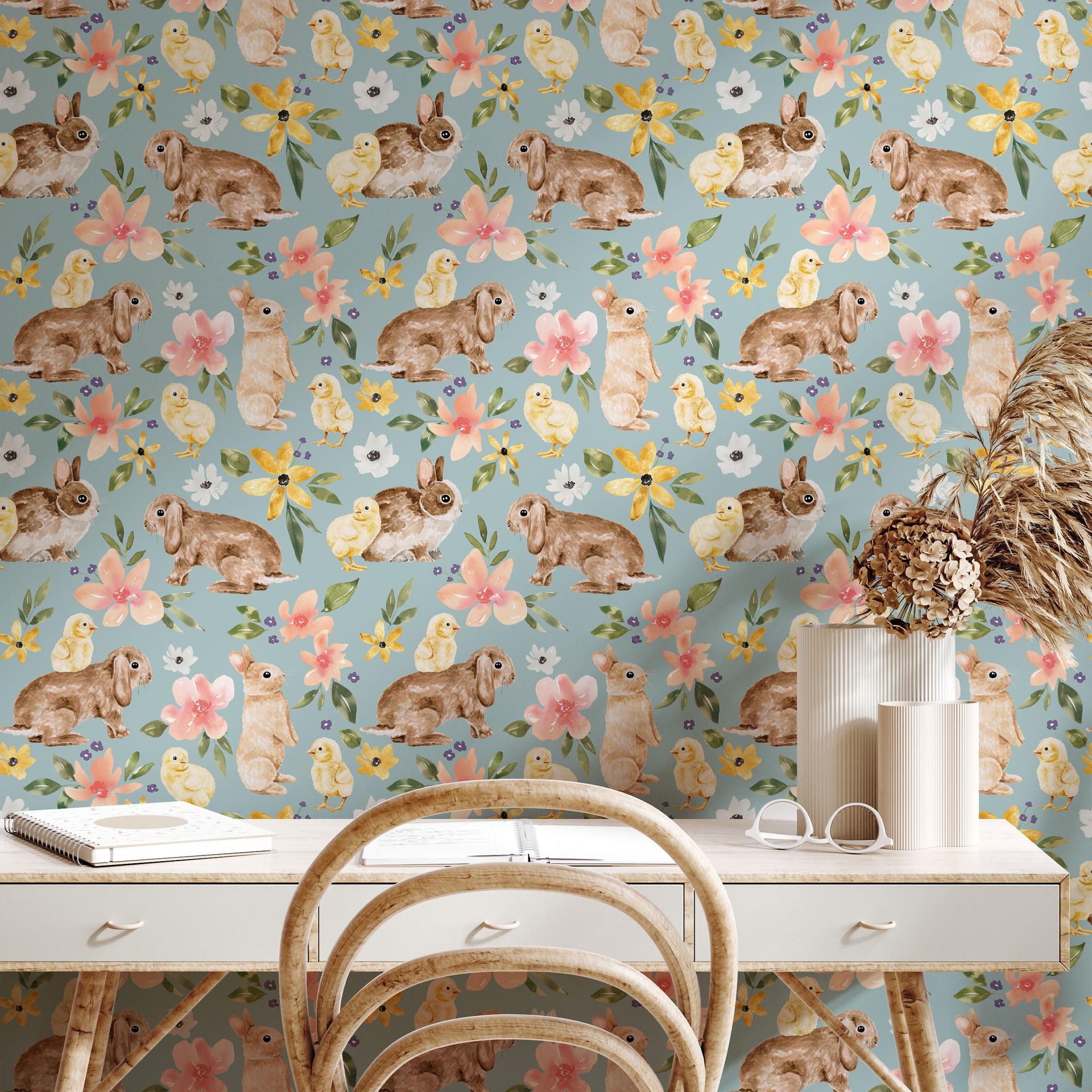 

1 шт. Животное Кролик Цветочный Зайчик Цыпленок Обои Самоклеящиеся Съемные Контактная бумага Для Домашнего Декора Стен 2mx45cm(78.7x17.7in)