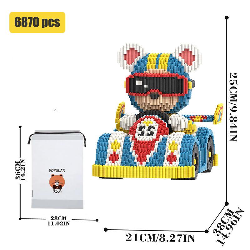 Cute Go-Kart Bear Building Blocks,Assembly Toys,Ornaments,Home Decor,Creative Building Blocks,Puzzle Toys For Gifts