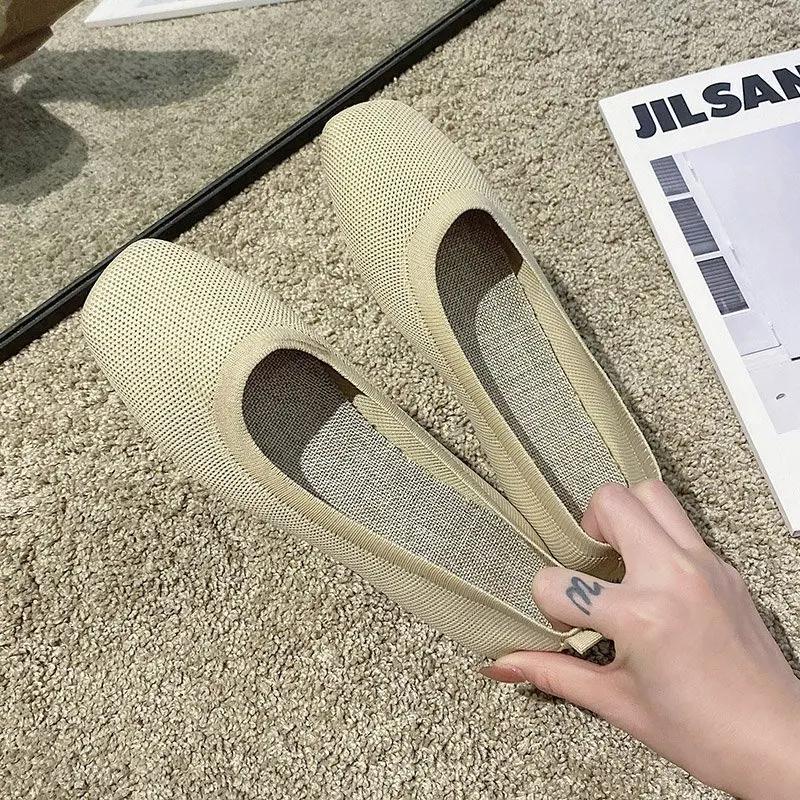 Fashion Stretch Knit Fabric Shoes Spring New Women Flat Heel Anti Skid Ballet Flats Shoes Slip On Breathable Loafer Femalehj89