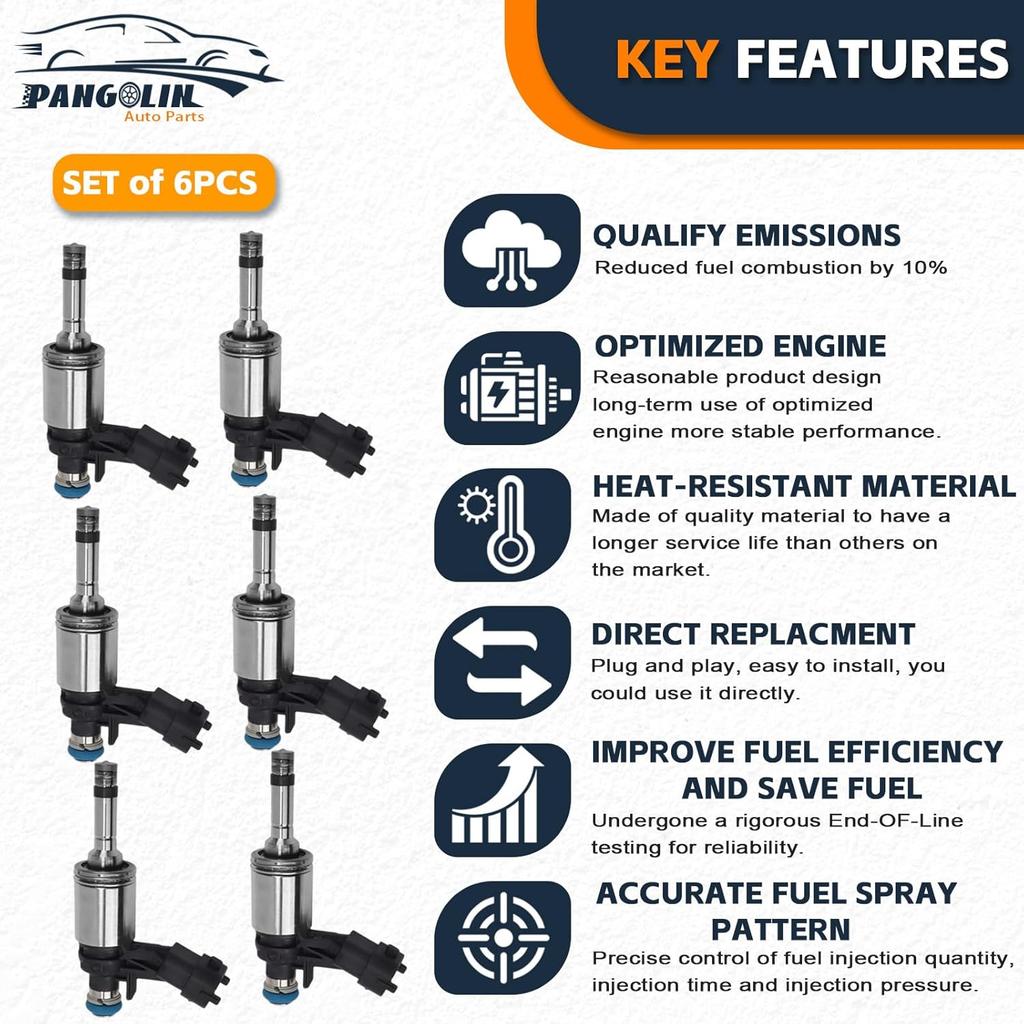 PANGOLIN 12638530 FJ994 Fuel Injector 6PCS for 2009-2011 Buick Enclave, for 2010-2011 Lacrosse, for 2010 Allure, for 2008-2011 Cadillac CTS STS, for
