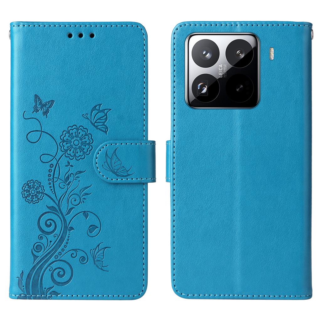 For Xiaomi 15 Pro Leather Case Butterfly Floral Imprint Wallet Stand Cover