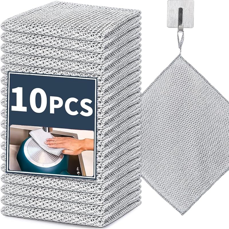 Reusable Non Scratch Wire Dishcloth, 10pcs Steel Wire Cloths, Double-Layer Stainless Rag, Kitchen Cleaning Cloths, Suitable for Sinks, Boilers, 10