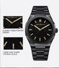 Hannah Martin Black Waterproof Watch with Japanese Miyota Movement and Polygonal Stainless Steel Bracelet.