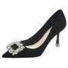 High Heels Women's Fashion Thin Heels Single Shoes New Pointed Head Shallow Mouth Suede Rhinestone Square Buckle Women's Shoes