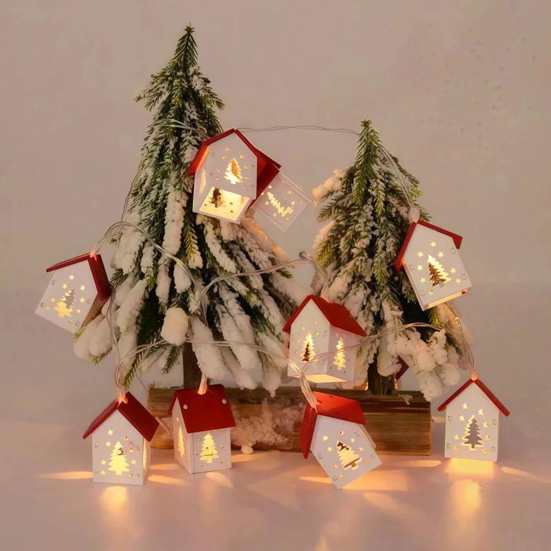 1Set Christmas Led String Lights Illuminated Wooden House Lights Christmas Tree Top Star Lights Starry Sky Decorative Lights