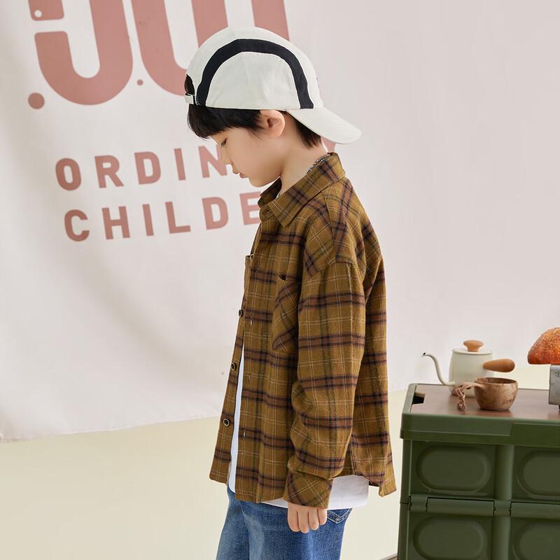 Duo Duo Jia Boy s Retro Plaid Brushed Long-Sleeve Collared Shirt 120