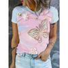 Fashion Women's Crew Neck T-Shirt Short Sleeve 3D Butterfly Color Printing Butterfly Short Sleeve