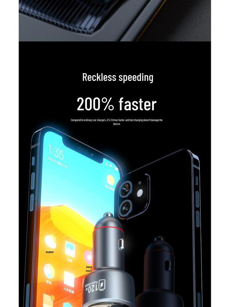 120W Dual Car Charger for Xiaomi and Apple - Super Fast Charging Adapter